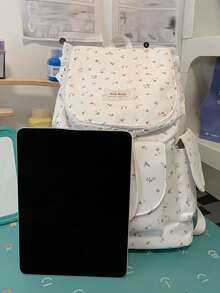 New Minimalist Backpack, Lightweight & Multi-Functional, Cute Floral Classic Style, Girls Backpack - White - View 2
