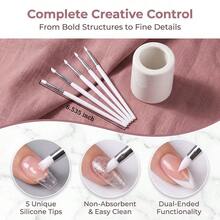 5pcs Silicone Nail Art & Pottery Tools Brush Set With Practical Wooden Handle, Creative Handmade Brushes - Multicolor - View 4