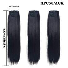 3-Piece 4-Layer Jacquard Seamless Edged Hair Extensions For Women, Long Hair Volume Booster, Fluffy 3-Piece Hair Extensions, 1-Piece Invisible Clip-In Hair Extensions, Hair Accessories, Wig - Black - View 4