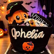 CFUNIQ Personalized Halloween Candy Basket, Trick Or Treat Decoration, Crochet Candy Tote Bag, Customized Storage Basket, Halloween Party Supplies Home Decor, Boo Baskets - Woven Basket - View 6