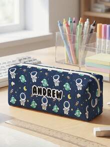 1pc Customized Name Corduroy Pencil Case, Can Be Customized According To Your Unique Design, Perfect For Children To Store Pencils, Print Your Own Name Or Print Your Sister's And Classmates' Names As Gifts To Give To Others - Multicolor - View 5