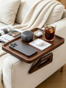 1 Buah Baki Sandaran Tangan Sofa Kayu Lipat, Meja Samping Sofa Jepit, Tempat Cangkir Snack Anti-Selip Portabel untuk Kopi, Buku, Ponsel & Remote, Baki Samping Multifungsi untuk Membaca dan Bersantai di Rumah - Nampan sofa - View 2
