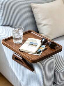 1 Buah Baki Sandaran Tangan Sofa Kayu Lipat, Meja Samping Sofa Jepit, Tempat Cangkir Snack Anti-Selip Portabel untuk Kopi, Buku, Ponsel & Remote, Baki Samping Multifungsi untuk Membaca dan Bersantai di Rumah - Nampan sofa - View 3