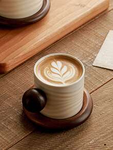 Japanese Wabi-Sabi Ceramic Coffee Cup & Saucer Set With Handmade Texture And Round Wooden Handle – Ideal For Home Afternoon Tea, Latte Art, And Daily Brew – Rustic Elegance For Warm, Inviting Sips. - Multicolor - View 5