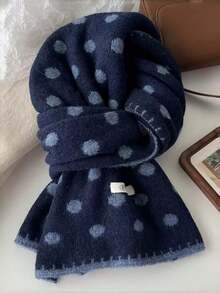 Versatile Polka Dot Plush Knit Scarf For Women, Korean Style Autumn/Winter Vintage Neck Warmer Shawl, Double-Sided Wearable Warm Woolen Scarf - Multicolor - View 18