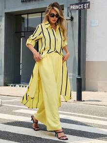 Fashion Solid Color Wide Leg Pants Vacation Style Versatile Long Pants - Yellow - View 3