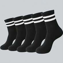 1/5/10 Pairs Black & White Striped Breathable Comfortable Socks, Unisex, Essential For Teens Sports And Back To School - Black and White - View 15