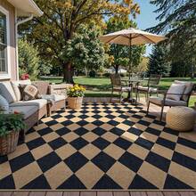 Gdieo Checkered Easy Jute Area Rug, Machine Washable Non-Slip Large Living Room Patio Rug Checkerboard Indoor Outdoor Carpet, Vintage Area Rugs For Picnic, Backyard, Deck, Balcony, Porch, Patio & Garden Decor, Camping Rugs Black Carpet, Black Brown - A - View 16