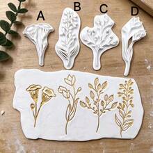 Large Size Floral & Leaf Polymer Clay Stamp Mold Set, DIY Handmade Craft Tool Kit, Suitable For Pottery, Ceramic Processing And Jewelry Pendant Making - White - View 8
