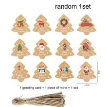 Vintage Christmas Tree Shaped Slogan Pattern Gift Tags With Rope, Santa Claus & Snowman Pattern Paper Gift Decoration Labels, Suitable For Christmas Party Gifts, Christmas - Multicolor - View 12