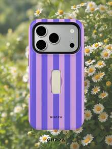 GIIPPA 1pc Purple Vertical Stripe Pattern Design, Phone 17 Pro Max Finger Strap Phone Case, Compatible With Phone 16 Pro Max, 15 Pro Max, 14 Pro Max, Korean Style High-End Fashion Fun Phone Case, Suitable For 11/12/13/14/15/16 Pro Max Plus, Elegant Design For Men And Women, Perfect Gift For Girlfriend On Christmas, Valentine's Day, Easter, Wedding Season And Birthday! - Purple - View 10