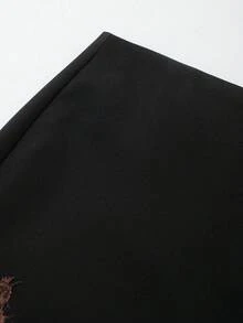 女款蕾絲拼接休閒百搭日常裙褲 黑色 - 黑色 - 查看 3