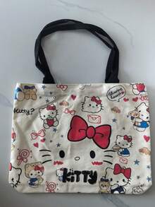 SANRIO Tas Tote Kanvas Lucu Hello Kitty Kuromi Motif My Melody Kapasitas Besar Tas Tangan Modis Cocok Untuk Mahasiswi dan Wanita Pekerja - MultiWarna - View 12