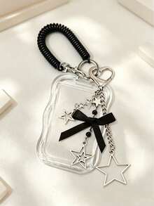 Y2K Bow ID Card Holder With Star Pendant, Durable Transparent ID Card Holder Set, Personalized Fashion Card Holder, Cute Keychain Pendant, DIY Keychain Bag Charm, Suitable For Students, Healthcare Workers, Teachers, Office Staff For Daily Use, Can Store ID Card, Bank Card, Bus Card And Keys, Essential ID Protection Sleeve For Campus Commute, Unique Birthday Gift, Holiday Gift, Party Gift, Back To School Gift, Teacher's Day Gift - Multicolor - View 3