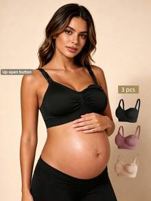 Hart & Haze 3pcs Nylon Maternity Bras Set, Seamless Front Opening Nursing Bras With Adjustable Support - Multicolor - View 2
