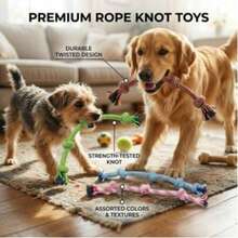 1pc/4pcs 60cm Multicolor Knotted Dog Toy Set, Multi-Color Braided Knot Pull & Chew Toy With Tassel Ends, Suitable For Small, Medium And Large Dogs, Tug Of War Rope, Puppy Daily Interactive Play Accessories, Dog Toys/Puppy Toys/Tug Of War Rope/Dog Stuff - Multicolor - View 4