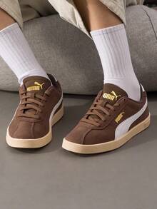 Puma Club II 男女款經典復古訓練鞋 舒適透氣輕量運動休閒運動鞋 397444-15 - 棕色-彪馬白-金色 - 查看 4