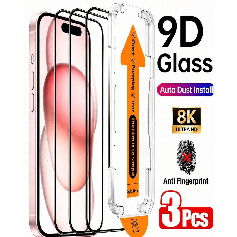 CASECOPS 3pcs High Definition Transparent Tempered Glass Screen Protector, Includes Installation Kit And Auto-Alignment Tool, Compatible With IPhone 17 Pro Max/17 Air/16 Pro Max/16 Pro/16 Plus/16E/16/15 Pro Max/15 Pro/14 Pro/13/12 Mini/11/Xs Max/XR, Full Coverage, Anti-Fingerprint, Anti-Drop - 3PCS - View 1