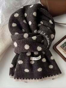 Versatile Polka Dot Plush Knit Scarf For Women, Korean Style Autumn/Winter Vintage Neck Warmer Shawl, Double-Sided Wearable Warm Woolen Scarf - Multicolor - View 12