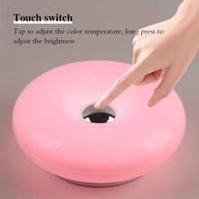1pc Orange Donut LED Table Lamp, Night Camping Atmosphere Light, Touch Switch . Three-Color Dimmable USB Rechargeable, ABS Lampshade, Suitable For Bedroom, Living Room, Dining Room, Office Home Decor, Adjustable Brightness - Multicolor - View 6