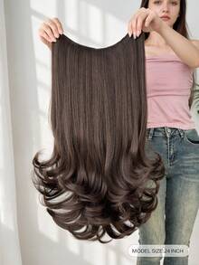 Ekstensi Rambut Jepit Bentuk V HEYPINK, Rambut Bergelombang Panjang 24 Inci, Serat Sintetis Tahan Panas, Cocok Untuk Wanita Dan Anak Perempuan Untuk Pesta Dan Penggunaan Sehari-hari - Dark Brown - View 5
