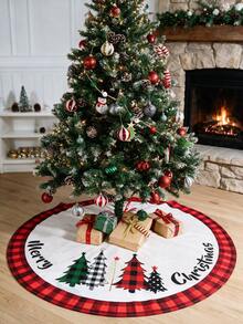 Christmas Tree Skirt, Christmas Tree Style Black And Red Plaid Polyester Christmas Tree Decorative Carpet, Large Christmas Tree Mat, Winter Holiday Christmas Tree Decoration, 2026 Christmas New Year Indoor Outdoor Decoration - Christmas - View 3
