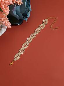 1pc Rhinestone Decorated Braided Shiny Evening Bracelet - Gold - View 3