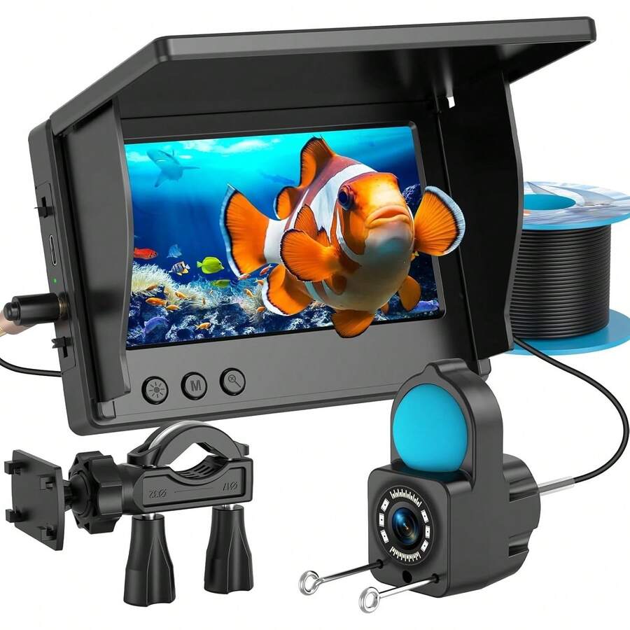 4.3 Inch 1080P Underwater Fishing Camera Fish Finder, IP68 Waterproof Infrared Night Vision 120° Wide‑Angle, 5000mAh Rechargeable Underwater Video Camera For Ice Sea Lake Shore Fishing(10m/30m) - Black - View 1