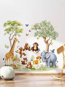 3pcs Large Size Jungle Animal Wall Decals Giraffe Elephant Monkey Wildflowers Butterfly English Inspirational Quotes Construction Vehicle Farm Machinery DIY Peel And Stick Vinyl Stickers For Boys Girls Kids Room Bedroom Bathroom Wall Decor - Multicolor - View 1