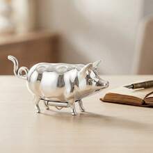 1pc Vintage Style Pig Mini Tape Measure, Retro Metal Pig Soft Tape Measure For Sewing And Crafts, Cute Pig Sewing Tape Measure Tool, Unique Gift For Quilters, Crafters And Collectors - Silver - View 2