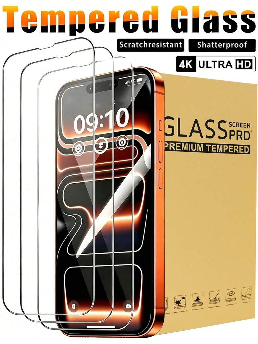 3pcs Full Coverage High Definition Tempered Glass Screen Protector, Anti-Fall Anti-Collision Anti-Fingerprint, High Hardness Material Effectively Resists Daily Wear And Tear, No Scratches When Placed In Backpack Or Contact With Hard Objects, Compatible With Iphone 18 Pro Max/18 Pro/17e/17 Pro Max/17 Pro/17 Air/17/16 Pro Max/16 Pro/16 Plus/16/15 Pro Max/15/14/13/12 And Other Models - Clear - View 1
