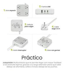 Multicontacto Extension 7 En 1 (4 Enchufes 1 Usb-b 2 Usb-c) Blanco - Tipo de Enchufe A USA (110-127V) - Ver 7