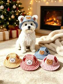 1pc Plaid Pet Hat, Cute Pet Headwear Accessory, Suitable For Small Dogs And Cats, Halloween Christmas Holiday Role Play Costume, Cute Puppy Kitten Party Outfit, Ideal Gift For Pet Lovers, Pet Birthday Supplies - Multicolor - View 2