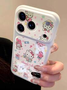 SANRIO 時尚清新波點粉色可愛 Melody 兔子 KT 2合1手機殼，全包覆波點圖案手機殼，高品質高評價，適用於 Apple 17 16 15 14 13 12 11 Pro Max 16 15 14 Plus，極簡創意防摔背蓋 - 彩色 - 查看 2