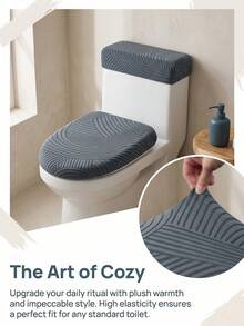 2pcs Set, Elastic Flannel Toilet Seat & Tank Cover Set. Easy Installation, Elastic Fabric Toilet Seat Cover Set, Suitable For Winter Bathroom Warmth, Old Toilet Beautification & Renovation, And Daily Dust Protection. Fits Multiple Toilet Models; Ultra-Soft Flannel Material Enhances Toilet Comfort, Say Goodbye To Cold Touch; Dark Geometric Pattern Is Dirt-Resistant And Machine Washable, Easy And Quick Maintenance. - Multicolor - View 1