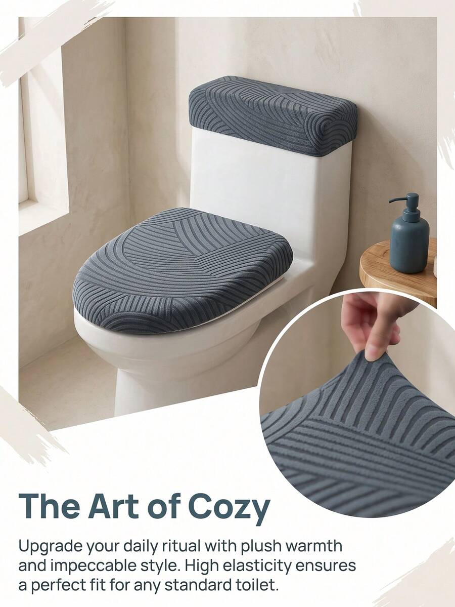 2pcs Set, Elastic Flannel Toilet Seat & Tank Cover Set. Easy Installation, Elastic Fabric Toilet Seat Cover Set, Suitable For Winter Bathroom Warmth, Old Toilet Beautification & Renovation, And Daily Dust Protection. Fits Multiple Toilet Models; Ultra-Soft Flannel Material Enhances Toilet Comfort, Say Goodbye To Cold Touch; Dark Geometric Pattern Is Dirt-Resistant And Machine Washable, Easy And Quick Maintenance. - Multicolor - View 1