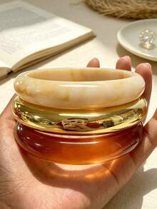 3pcs Elegant Retro Acrylic Bangle Bracelet Set, Fashionable Tube Design Suitable For Daily Casual Wear, Acrylic Material Without Inlaying, Suitable For Daily, Party And Holiday Occasions - Multicolor - View 7