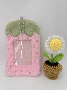 1pc Strawberry Plush Photo Card Holder Pendant, Soft Fluffy 3-Inch Idol Card Storage Bag, Cute Aesthetic Photo Card Display Storage Charm, Suitable For Fans - Multicolor - View 6