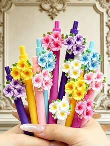 5/1pc 3D Cute Flower Neutral Pens, Cherry Blossom/Peach Blossom Pens, Creative Cute Flower Click Pens, High-Quality Student Neutral Pens & Ballpoint Pens, Back To School Gift For Students And Friends - Multiple Styles - View 7