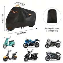 Thickened 210D Oxford Fabric Full Coverage Motorcycle/Electric Bike Cover, With Orange High-Visibility Reflective Strip + Anti-Theft Lock, Outdoor Sun Protection, Waterproof, Dustproof Universal Motorcycle Protective Cover, New Style. - Orange Reflective Strip - View 6