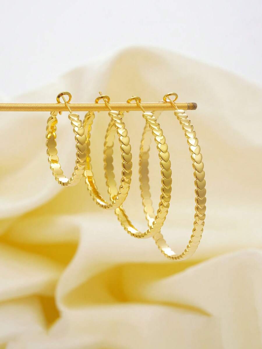 Cross-Border European And American Heart Patchwork Large Hoop Earrings, Gold Heart-Shaped Hoop Earrings For Women, Vintage High-End Exaggerated Earrings, Versatile Commute Ear Stud Jewelry, Factory Wholesale