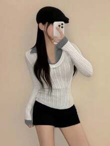 Áo len nam tay dài phong cách thường ngày 2 trong 1 cổ polo - trắng - Xem 3
