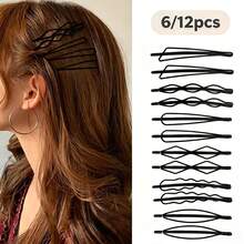 6/12pcs Casual Versatile Minimalist Black Hair Clips - Multicolor - View 7