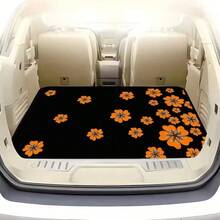 1pc Orange Flower Black Pattern Printed Trunk Mat, Travel Essential, Durable Polyester Material, Universal For Multiple Car Models, Essential Interior Decoration For Your Car, Enhances Car Atmosphere, Suitable For Most Users, Also For Daily Commuting, Self-Driving Trips And Family Use. - Orange Flowers - View 11