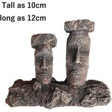 Aquarium Bubble Decor Fish Tank Ornament Aquarium Air Stone Decoration Easter Island Moai Statue (Grey - Moai - Air Stone) - Style A - View 4