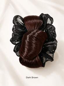 topshiny 1pc Fluffy Messy Bun Hair Extension With Claw Clip, Butterfly Mesh Bun Hair Piece, Voluminous Low Bun Updo Wig For Women - Multicolor - View 5