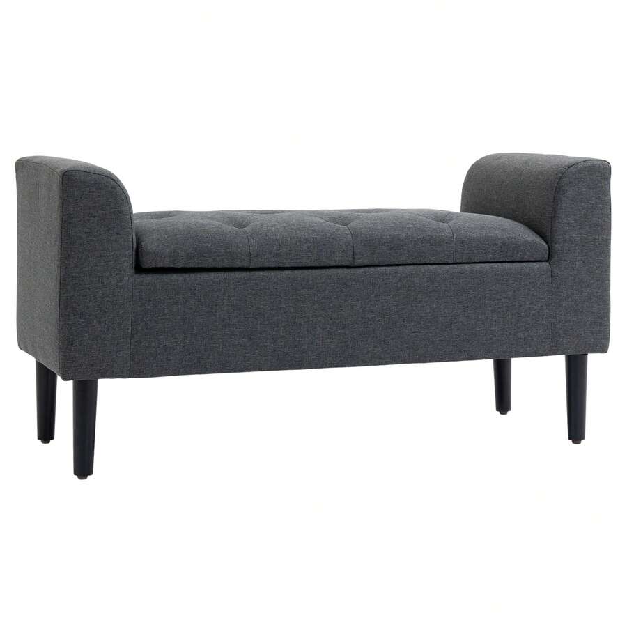 Bench With Storage Space, Upholstered Bench, Stool, Seat Chest, Can Hold Up To 130 Kg, Linen Touch Dark Grey, 116 X 44 X 58 Cm For Hallway And Living Room - A - View 1