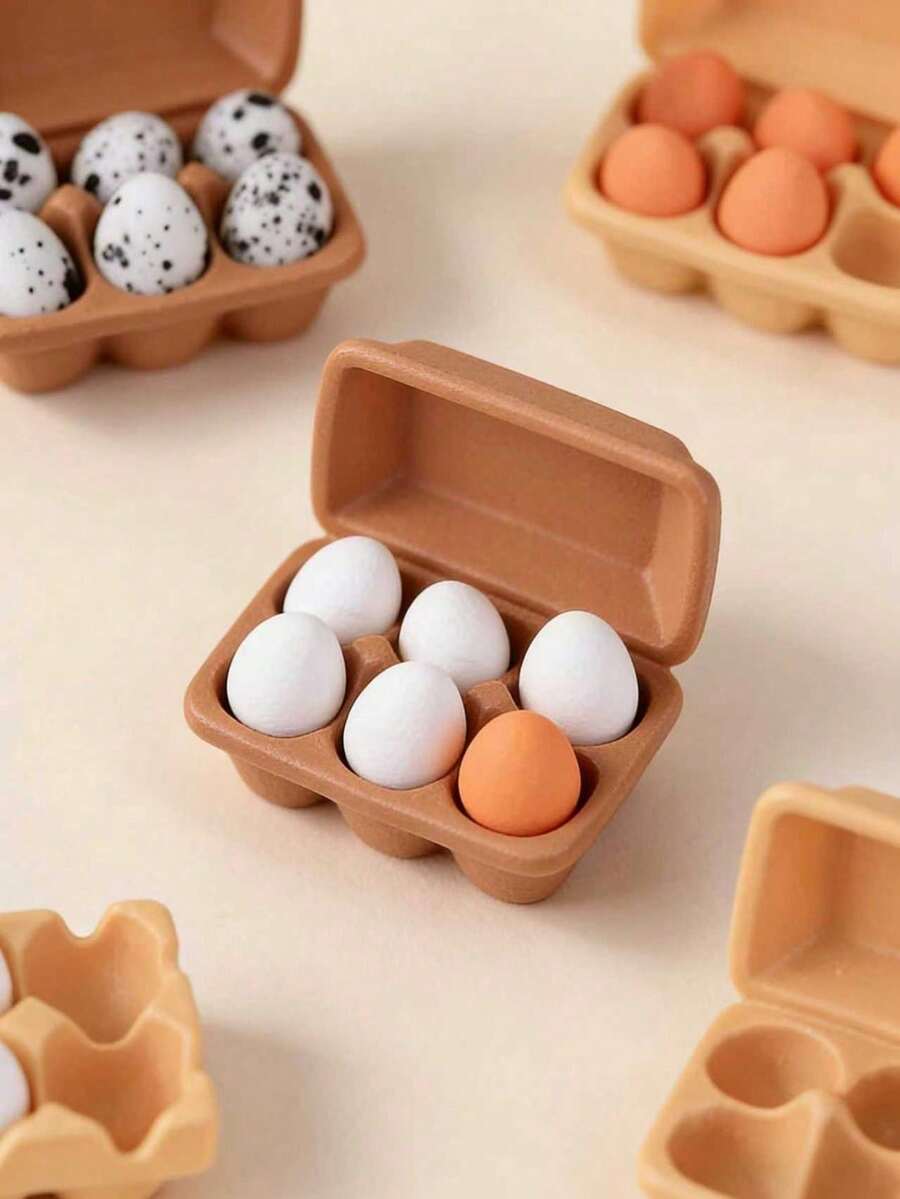 1 Set Mini Egg Carton With Eggs, Realistic Miniature Egg Tray, Miniature Scene Decor, Pretend Play Mini Food Kitchen Furniture, Miniature Model Enthusiast Egg Tray Set - Realistic Kitchen Scene, Table, Suitable For Bag Charm - Multicolor - View 1
