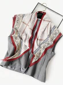 1PcSoft Wool Cotton Feel Paisley Print Scarf, Multi-Way Wear Satin Bandana, Vintage Border Trim Long Neck Scarf, Waist Belt Decorative Sash - Multicolor - View 6