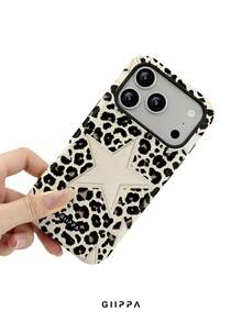 GIIPPA 1pc Leopard Print Base With White Star Pattern Design, Phone 17 Pro Max Phone Case, Compatible With Phone 16 Pro Max, 15 Pro Max, 14 Pro Max, Korean High-End Fashion Fun Phone Case, Compatible With 11/12/13/14/15/16 Pro Max Plus, Elegant Design Suitable For Men And Women, Perfect Gift For Girlfriend On Christmas, Valentine's Day, Easter, Wedding Season And Birthday! - White - View 5